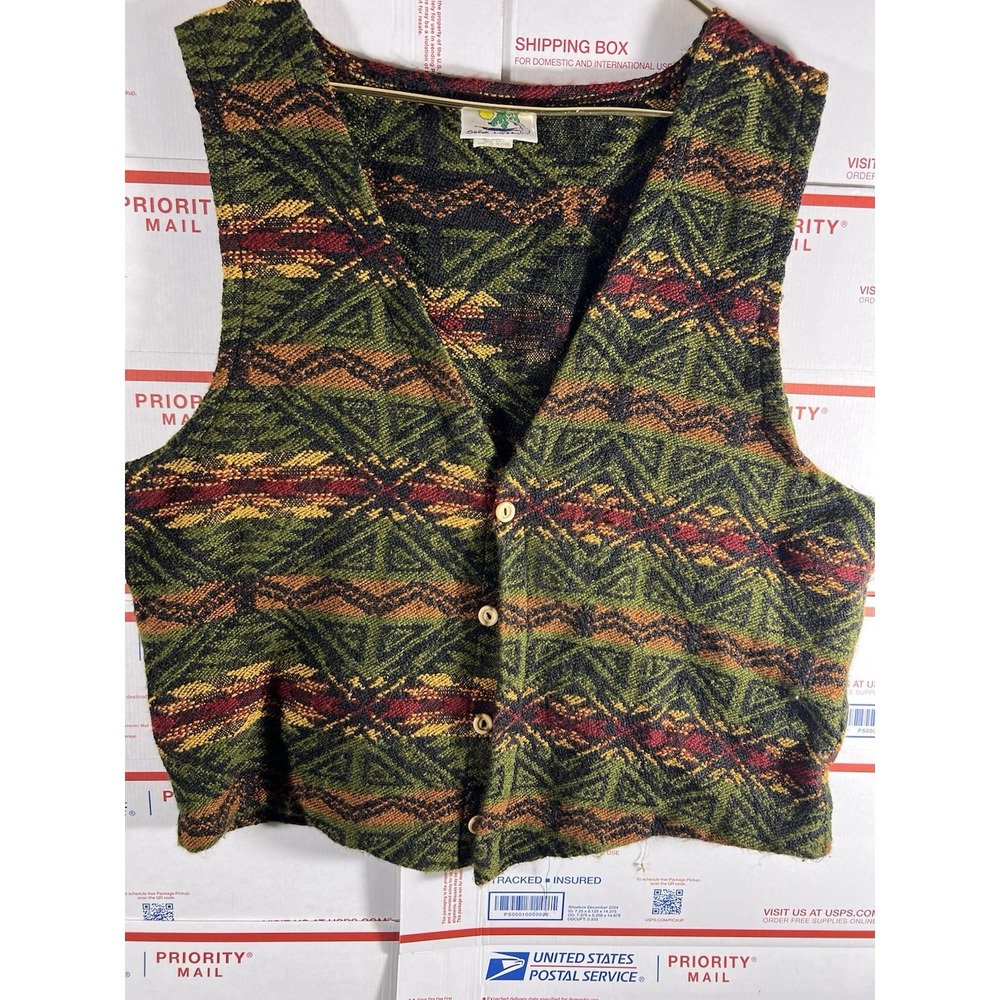 Vintage Genuine Senor Lopez Vest Colorful Striped Mexico Southwestern Aztec M/L‎